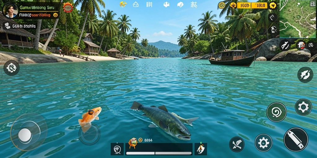 Screenshot gameplay 8364 yang menunjukkan pengalaman memancing yang mendebarkan.