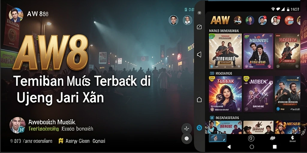 Screenshot gameplay AW8 menampilkan antarmuka musik yang menarik.
