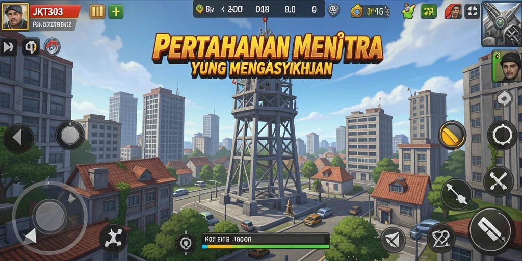 Screenshot JKT303 menampilkan gameplay yang intens dalam Tower Defense.
