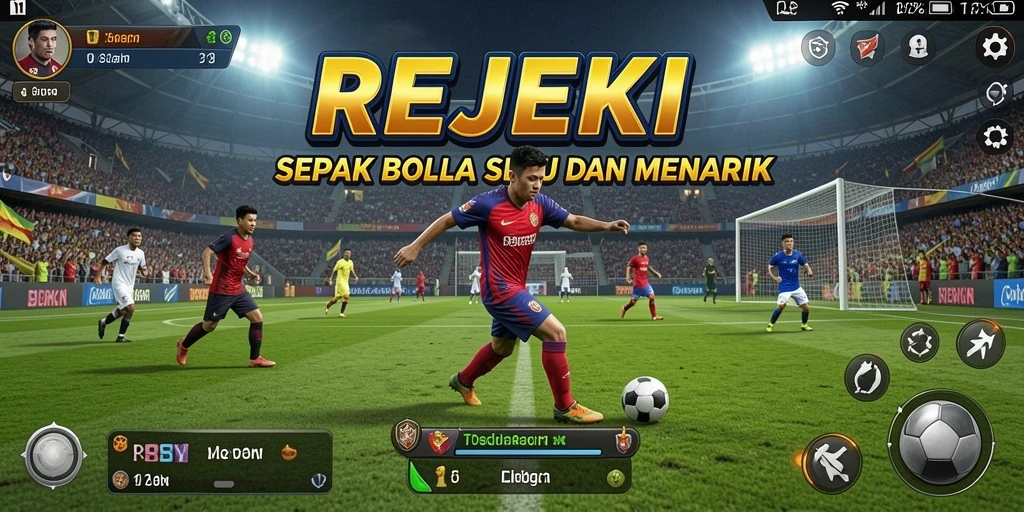 Screenshot utama dari gameplay REJEKI yang menampilkan aksi di lapangan.