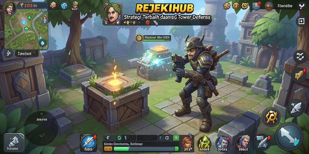 Tangkapan layar menunjukkan aksi menara bertahan dalam REJEKIHUB.