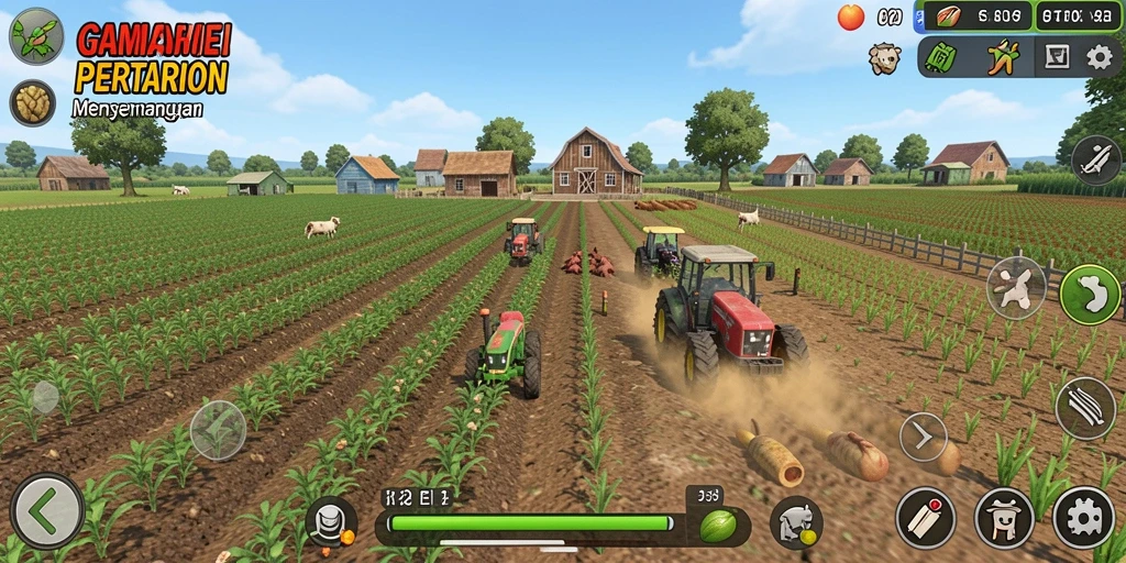 Tampilan gameplay T6 dengan kebun yang indah dan beragam tanaman.